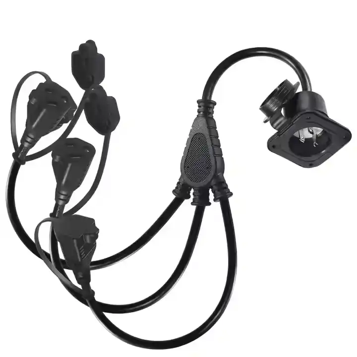 NEMA 5-15P Flanged Inlet to 3-Way NEMA 5-15R Power Splitter Cable